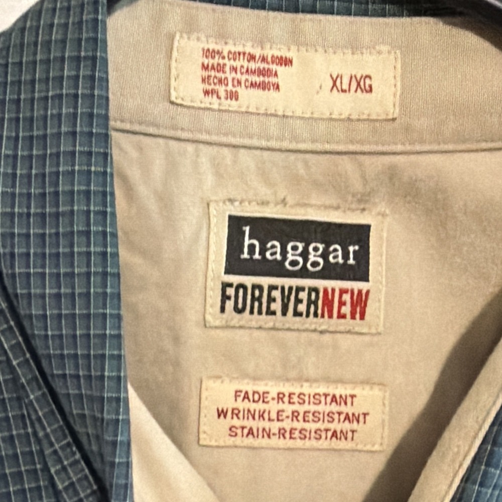 Haggar Forever New Men's XL Green Check Long Sleeve Button Up Shirt - Picture 9 of 9